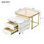 Table basse gigogne carrée 2-en-1 avec roues et tiroirs, table d'appoint empilable avec plateau en grain de marbre ultrabrillant, ensemble de tables de bout en verre trempé brun pour le salon-287061998