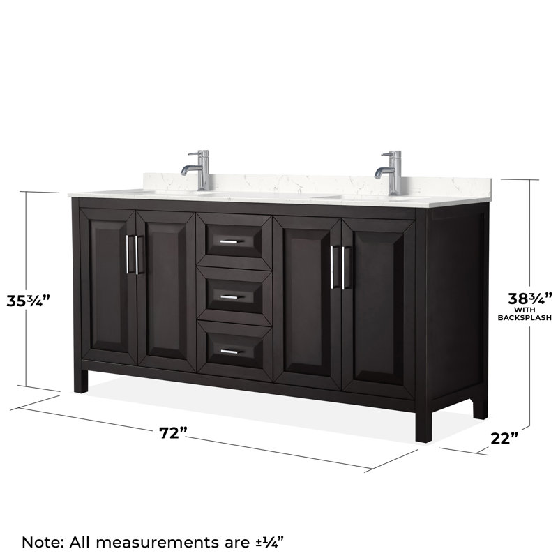 Daria 72'' W Double Vanity, Dark Espresso, Polished Chrome, Carrara Cultured Marble