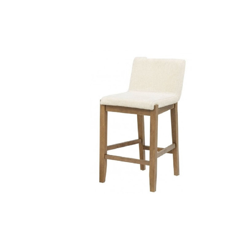 Solid Wood Upholstered Counter Height Bar Stool Set of 2, Light Brown