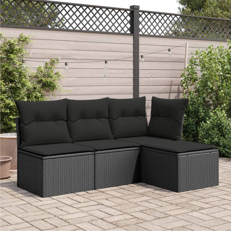 Garden Stool PE Rattan Medium UV-Resistant Materials, Black, Black