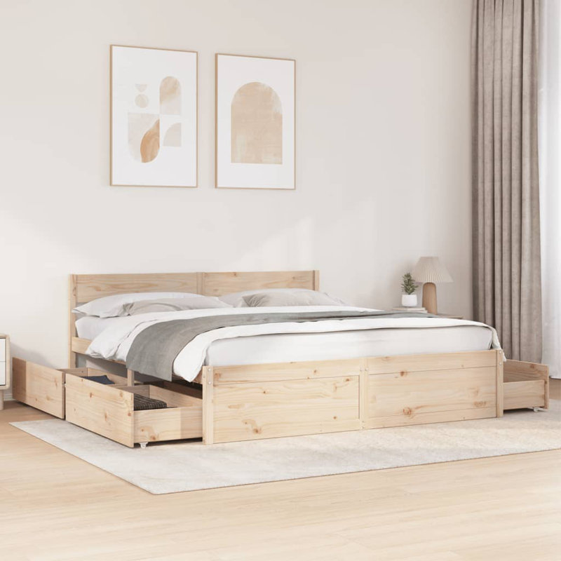 Losurdo Solid Wood Bed, Brown, EU Double - 140 x 200 cm
