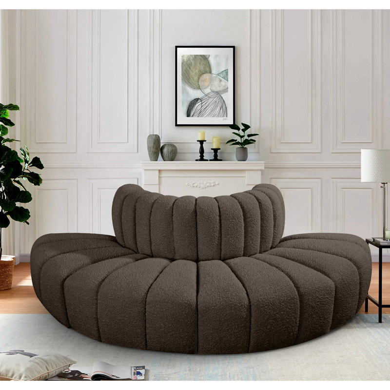 Iyleena Upholstered Curved Sectional Reversible, Brown Boucle Fabric
