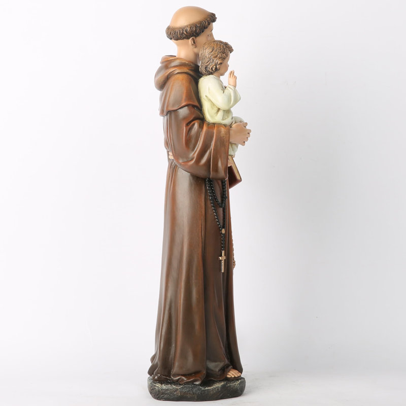 Statue de saint Antoine de Padoue en résine de pierre peinte à la main, de 37,5 cm de hauteur (14,75 pouces).