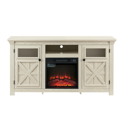 Armoire de ferme à 2 portes, meuble télé de style campagnard, meuble télé de style campagne moderne, grande console de cinéma maison d'inspiration grange avec foyer 18 po, blanc, l 60,23 po x P 15,35 po x 31,7 po