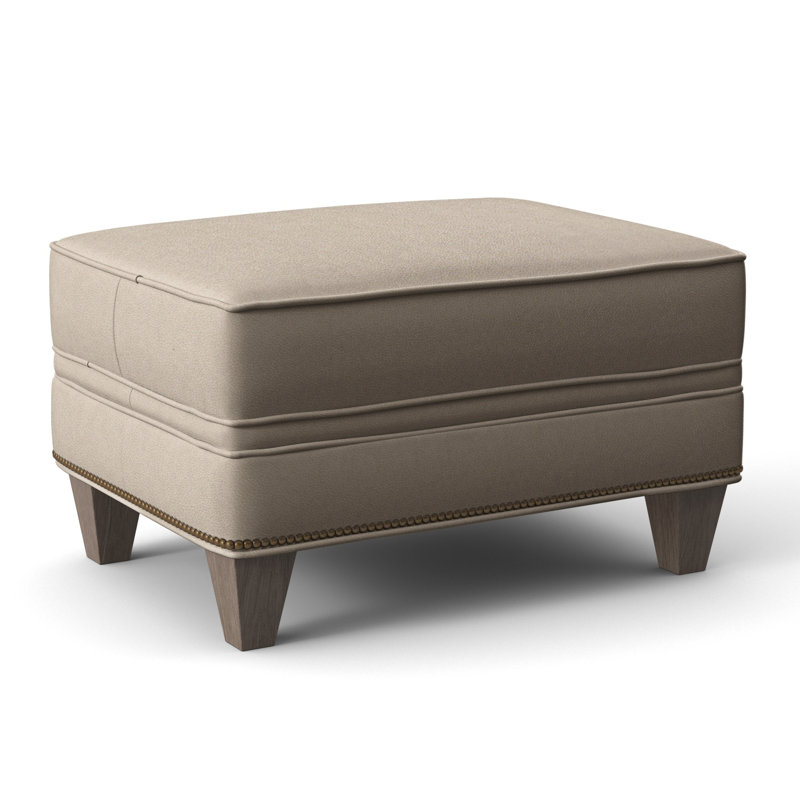 Taraval Ottoman, Aline Light Gray Stonewash Genuine Leather, Stone, Natural
