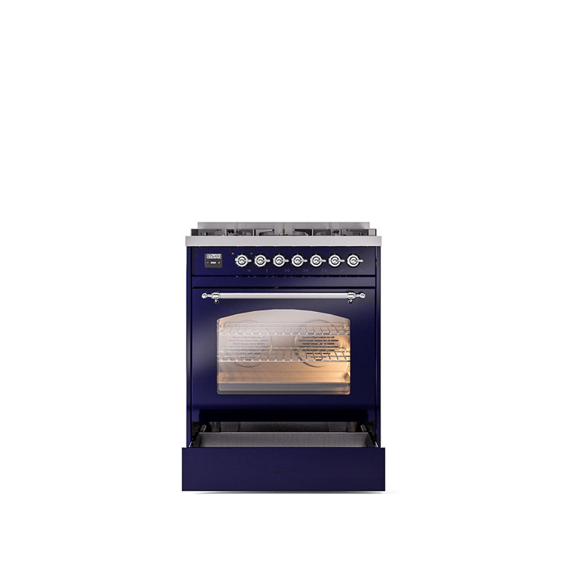 ILVE Nostalgie II 30 in Dual Fuel Range, Liquid Propane, Midnight Blue/Chrome