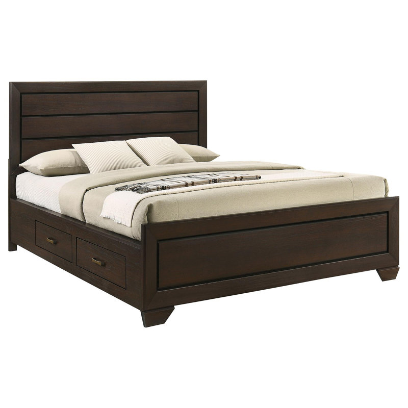 Organic Style Storage Panel Bed with Recessed Headboard