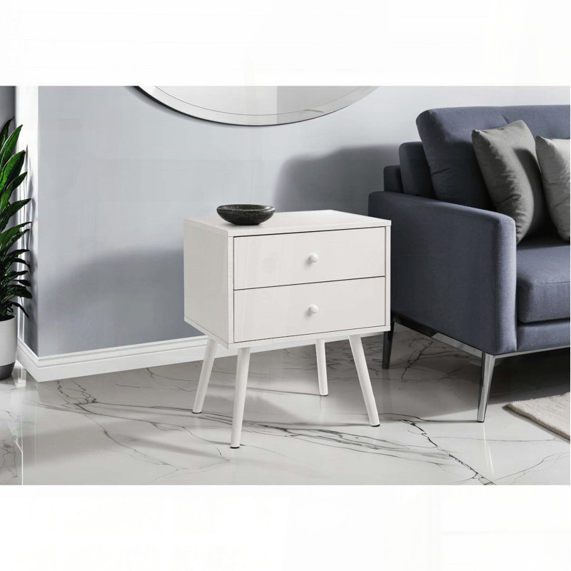 Table d'appoint moderne blanche avec 2 tiroirs - H 24 po
