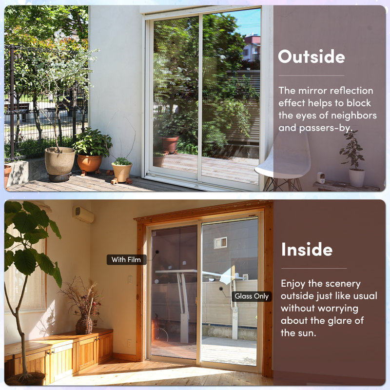 One Way Privacy with Heat Control Non-Wall Damaging Window Decal, Brown/Silver, 23.6" H x 78"W