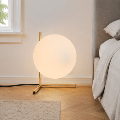 Gold Glass-Ball Table Lamp for Bedroom Bedside Reading and Nightstand Use