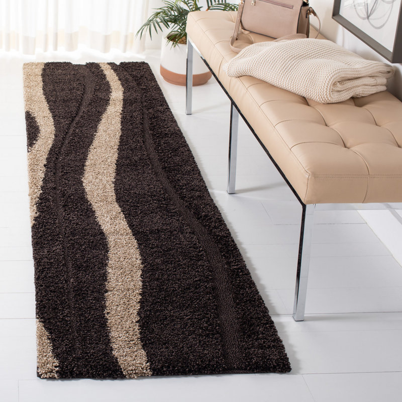 Tapis brun à motif abstrait Angle, Tapis de couloir 2 pi 3 po x 7 pi