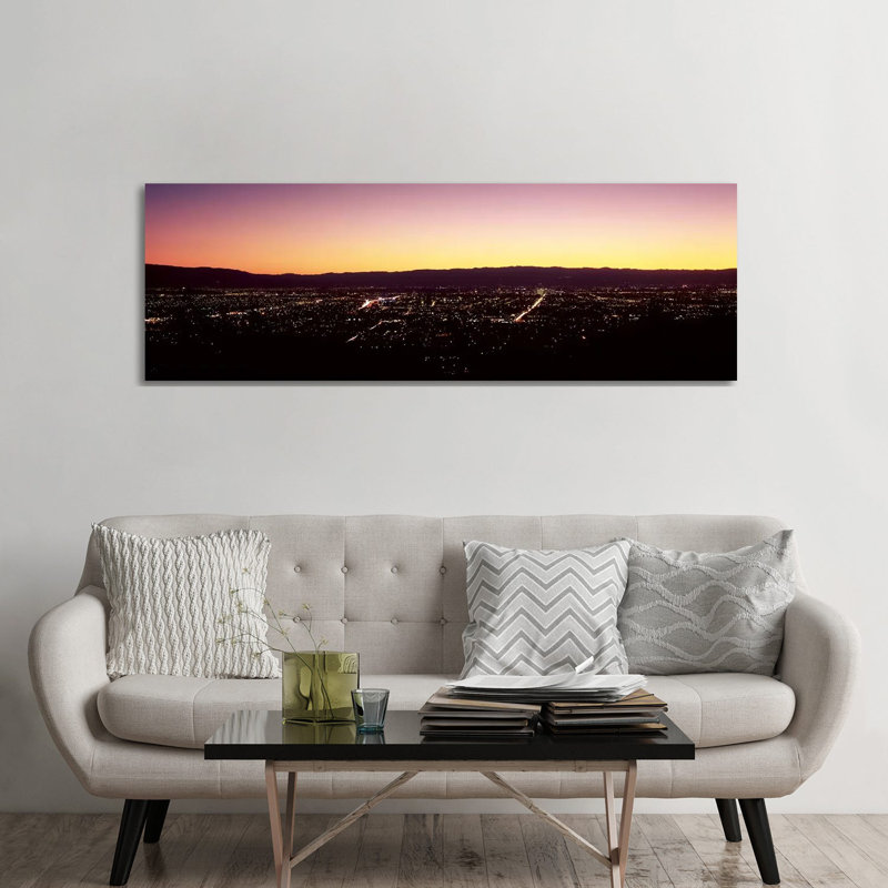 City Lit Up At Dusk, Silicon Valley, San Jose, Santa Clara County - Wrapped Canvas Panoramic Print, 182.88 cm H x 60.96 cm W