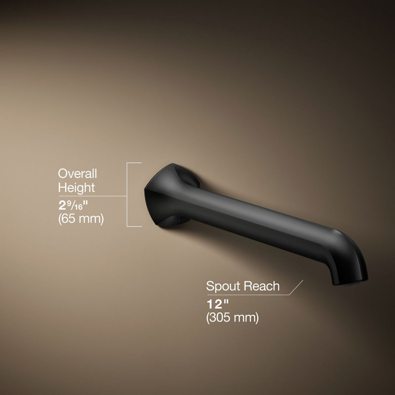 Wall-Mount 12 In. Bath Spout With Straight Design, Matte Black