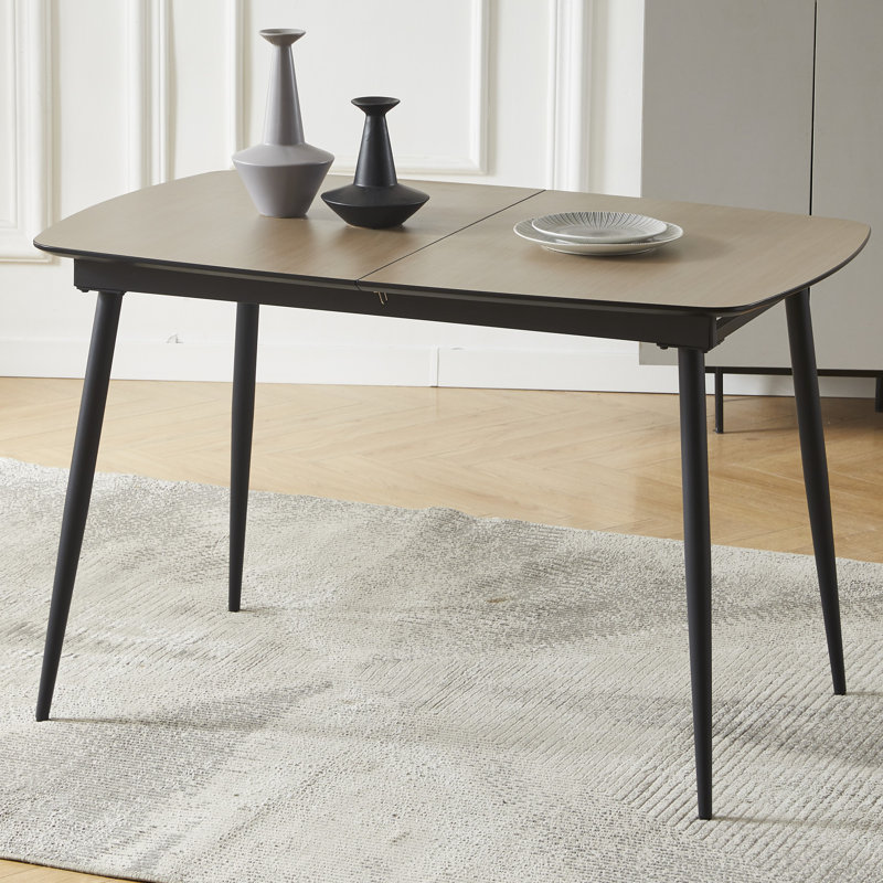 5-Piece Kitchen Dining Room Table Set 47" To 62" Extending MDF Wood Board & Metal Frame Dining Table With 4 Upholstered Chairs