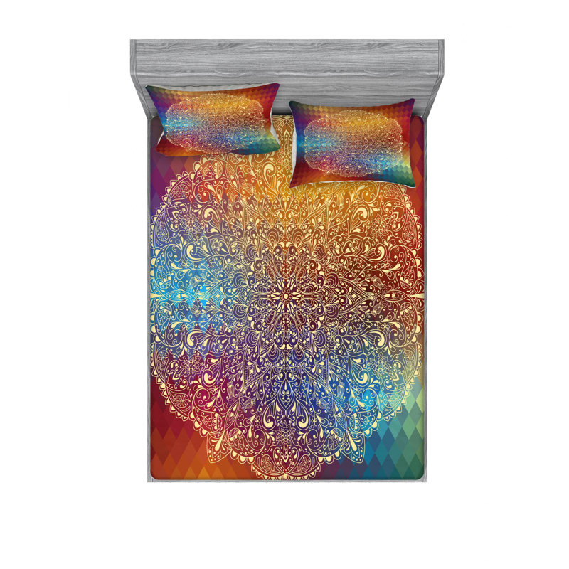 Ensemble de draps abstraits oriental très détaillé, Ensemble de draps pour lit double avec un drap-hou