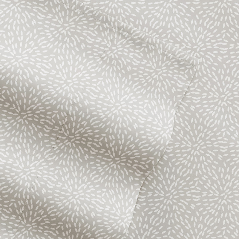 Twin Light Gray Floral Organic Microfiber Sheet Set