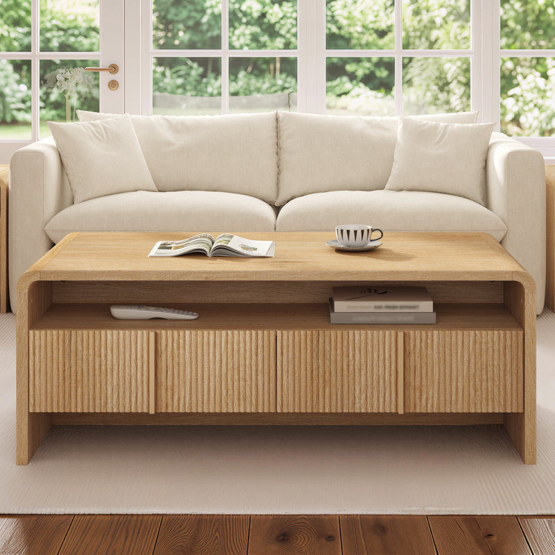 Table basse Modern Farmhouse avec 2 tiroirs et rangement ouvert, naturel, Naturel