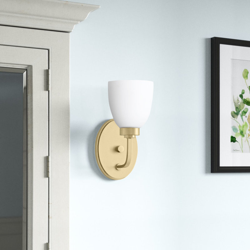 Cariad Armed Sconce, Aged Brass, Satin Opal