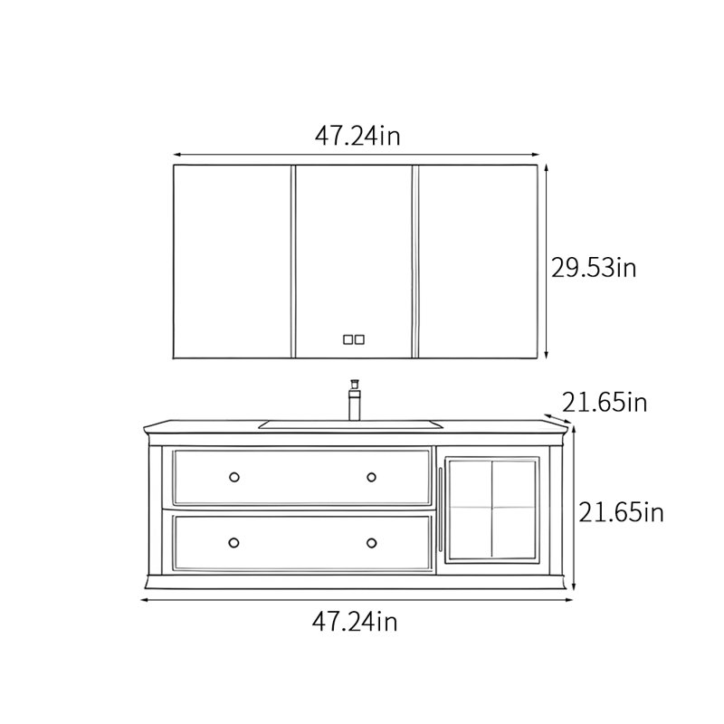 Armoire de salle de bain simple de style médiéval, 47"