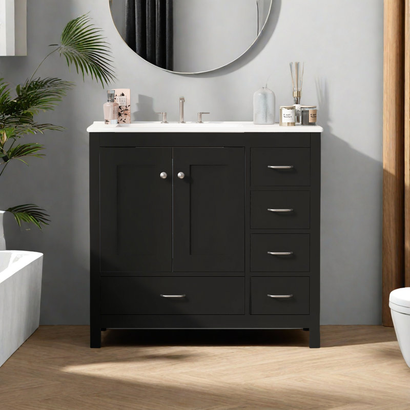 Meuble-lavabo noir 36 po avec lavabo en céramique