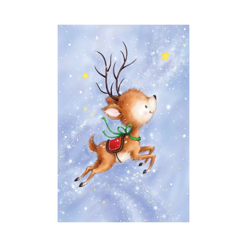 Flying Rudolph by MAKIKO - Wrapped Canvas Print, 20.32 cm H x 30.48 cm W