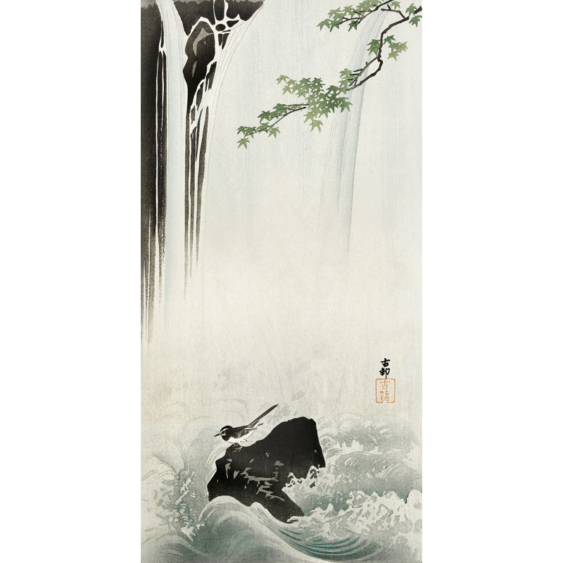 2JP6339 Japanese Wagtail At Waterfall by Ohara Koson - Wrapped Canvas Art Prints, 100cm H x 50cm W x 4cm D