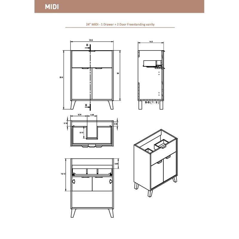Meuble-lavabo autoportant 24 po avec lavabo 24 po, Naturel