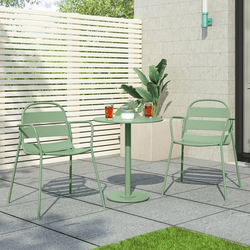 Fredell 2 - Person Patio Dining Set with Round Table, Green
