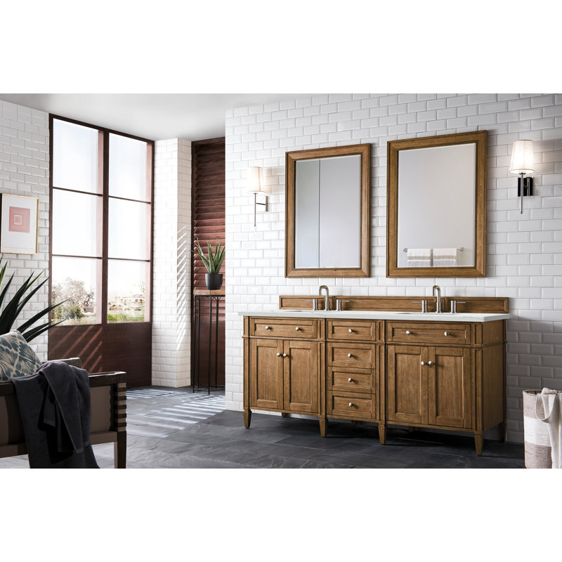 Brittany 72" W Double Vanity, 8" Widespread, Saddle Brown, Ethereal Noctis
