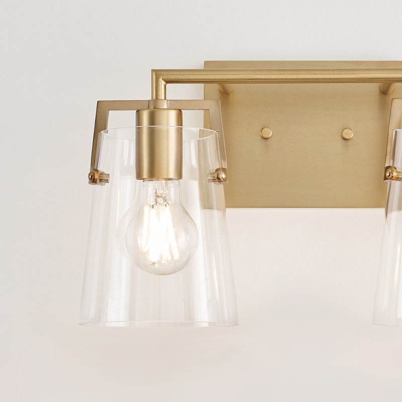 Satin Brass 2-Light Vanity Fixture with Clear Glass Shades