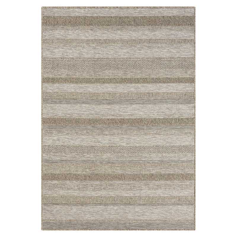 Hayaan Tan/Brown Striped Transitional Indoor/Outdoor Area Rug, Rectangle 5' x 7'
