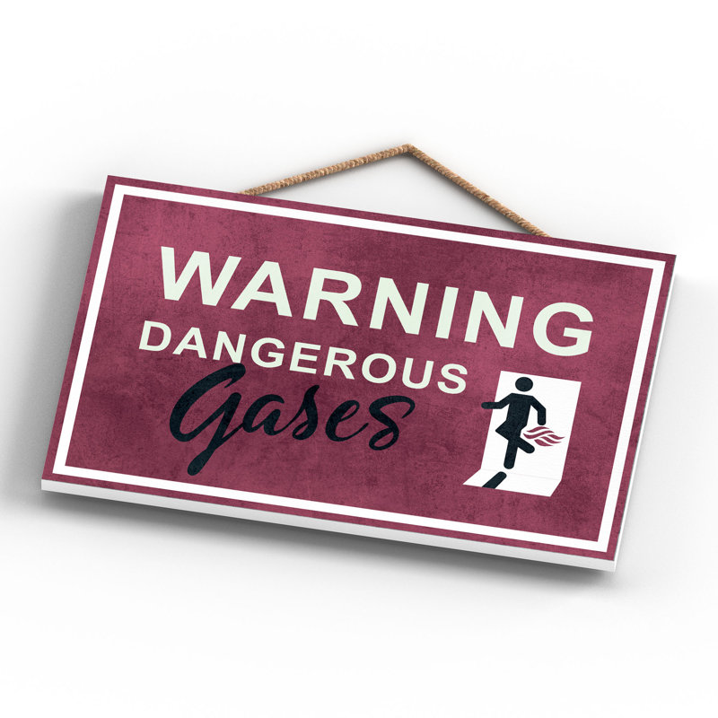 Exit Sign Warning Dangerous Gases Red Wooden Plaque