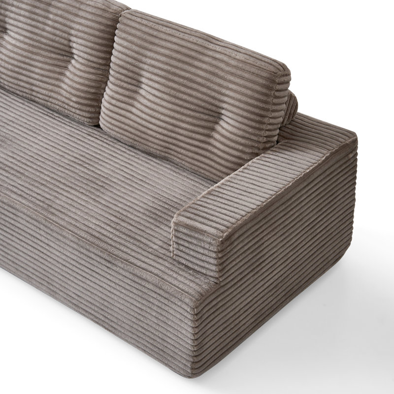 Canapé modulaire en forme de L à gauche avec design compressé, canapé en velours côtelé minimaliste moderne qui se déplie en lit pour le confort de la chambre à coucher