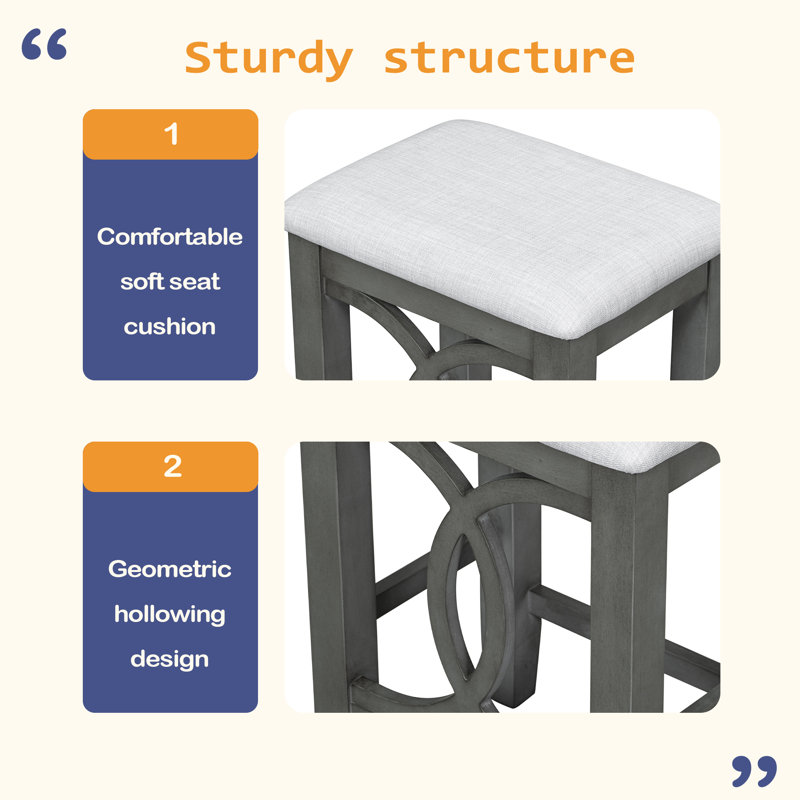 Ensemble de table de salle à manger à hauteur de comptoir 3 pièces avec port USB et tabourets rembourrés, Gris