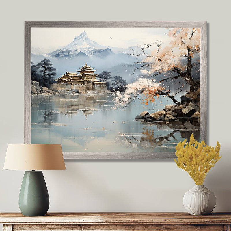Art asiatique paysage impérial II - art mural asiatique, H 12 po x l 20 po, Argent argent, Cadre photo unique