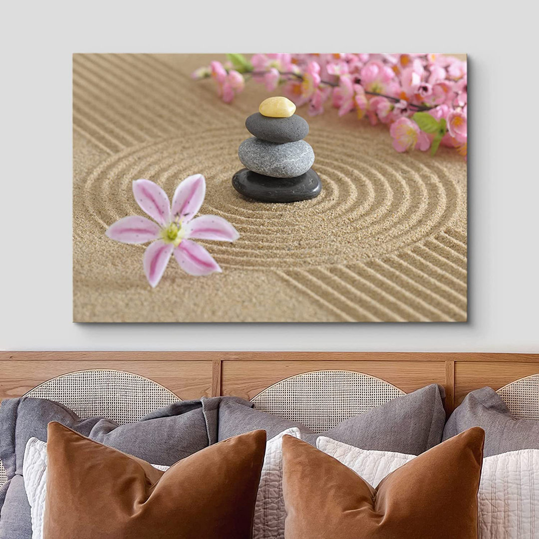 Zen Stones " Blossom Flowers In Sand " IDEA4WALL 