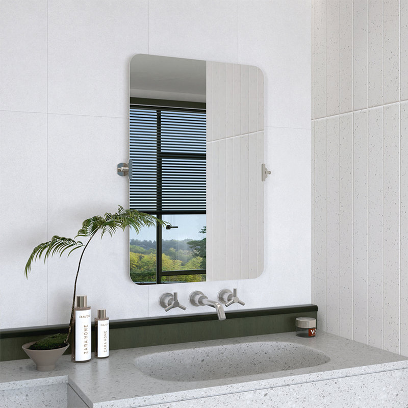 Yexee 24 in. W x 36 in. H Rectangular Framed Adjustable Tilt Wall-mounted Bathroom Vanity Mirror in Chrome, Chrome, 36" x 24"