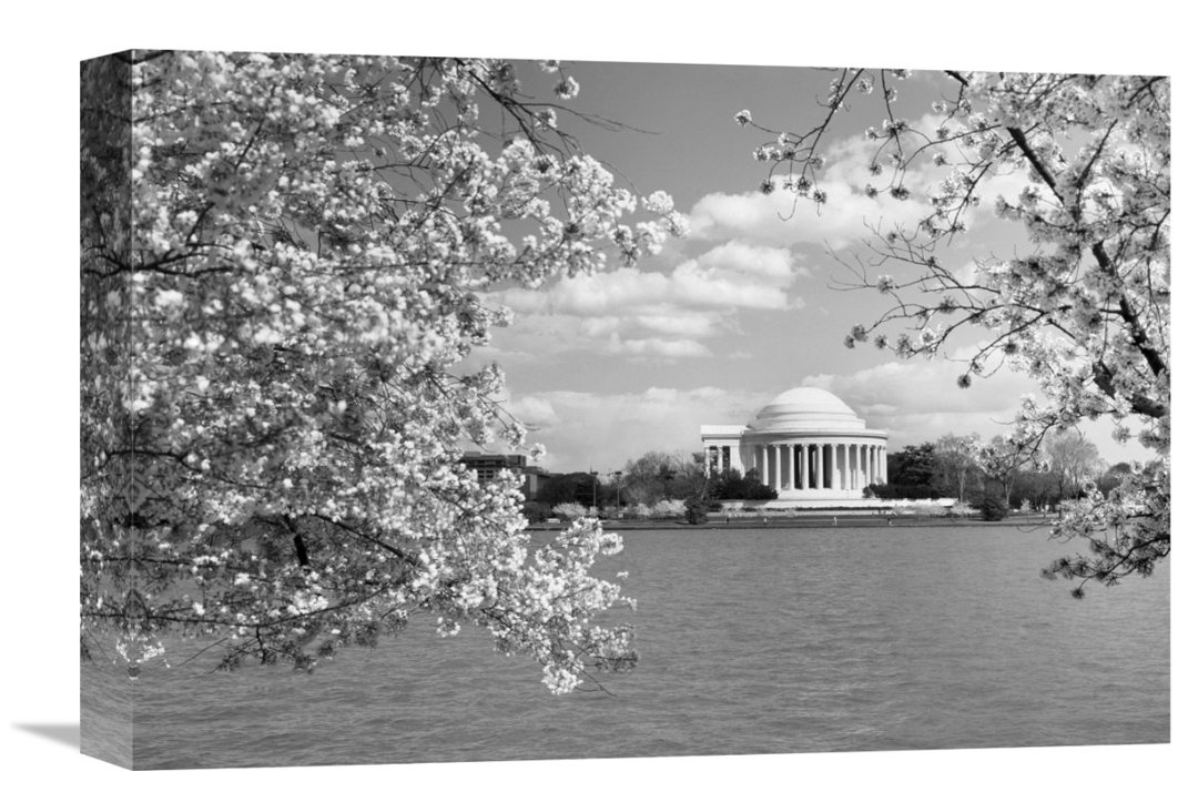 'Jefferson Memorial with Cherry Blossoms, Washington, D.C.' by Carol Highsmith Photographic Print on Wrapped Canvas in Black and White Global Gallery