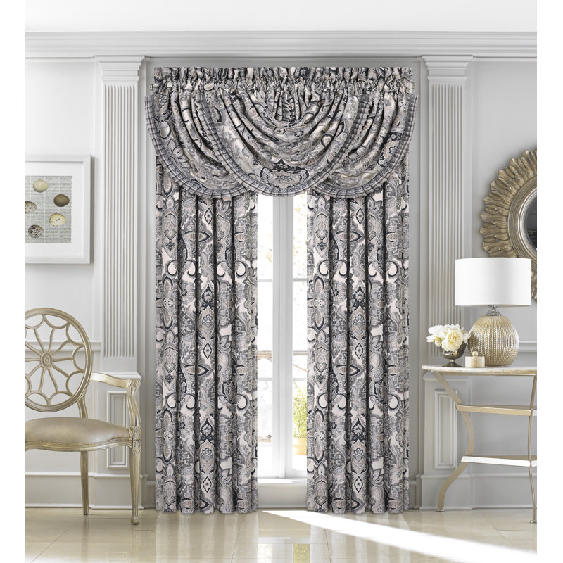Gray Embroidered Floral Waterfall Valance