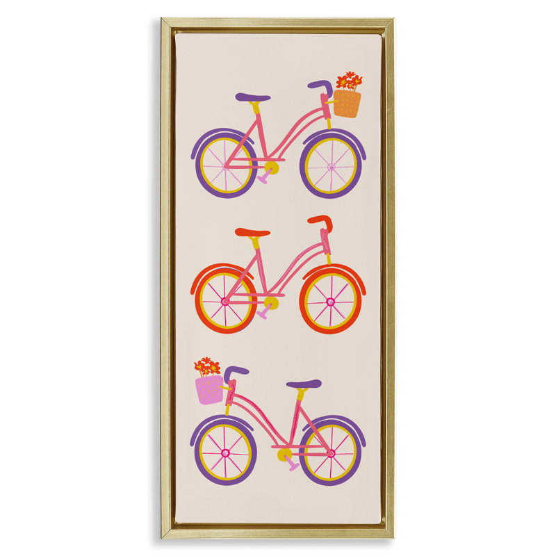 Cadre flottant Bright Bikes, conçu par Dina Riddle, H 31 po x l 15 po, Cadre flottant métallique doré
