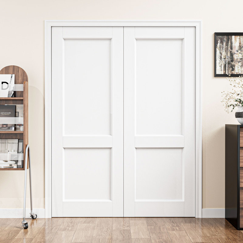 Primed 2 Panel Solid Core Interior Shaker Slab Door – White Classic Manufactured Solid Wood, Minimalist Rail Design