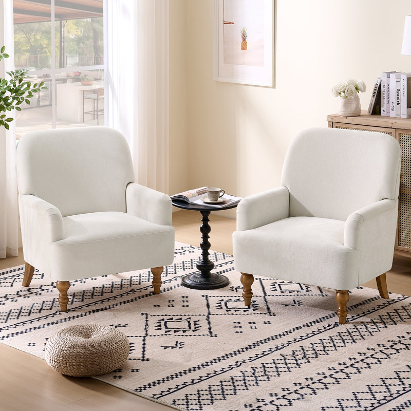 28.7" Upholstered Armchair With Tight Back And Solid Wood Legs, Beige