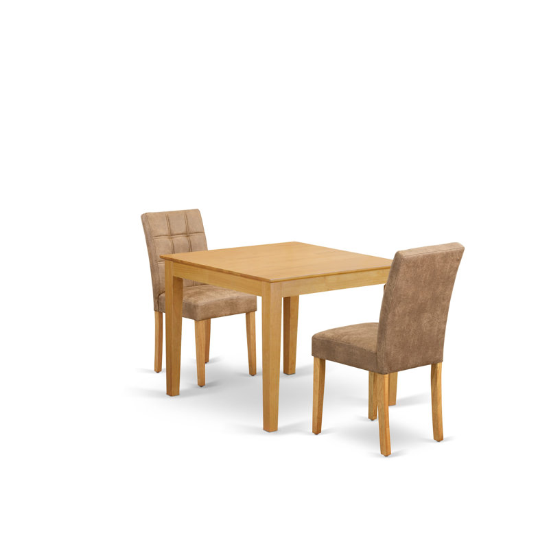 3 Piece Table Set contain A Modern Kitchen Table and 2 Brown Textured Polyester Fabric Mid Century Chairs, Oak, Oak