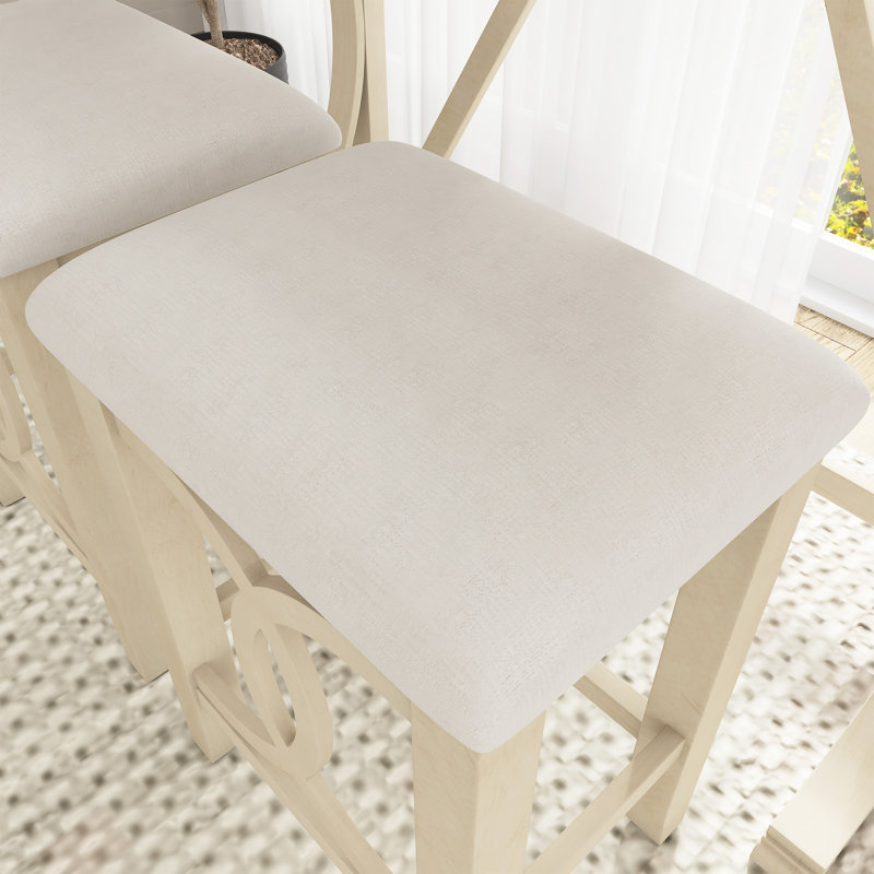 Ensemble de table de salle à manger 3 pièces à hauteur de bar en bois massif avec port USB, Crème, Crème