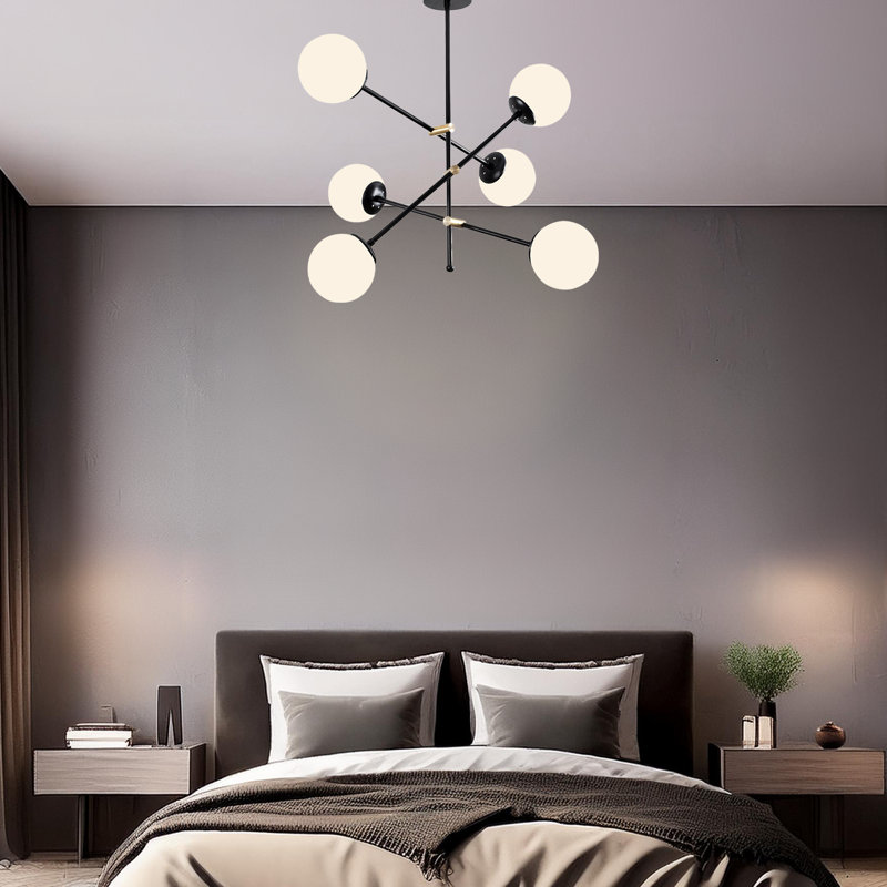 Lustre spoutnik en métal 6 lumières avec capuchon en verre