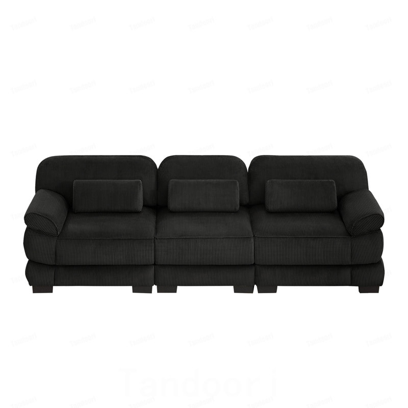 Canapé 3 places Cloud Couch, Velours côtelé - Noir