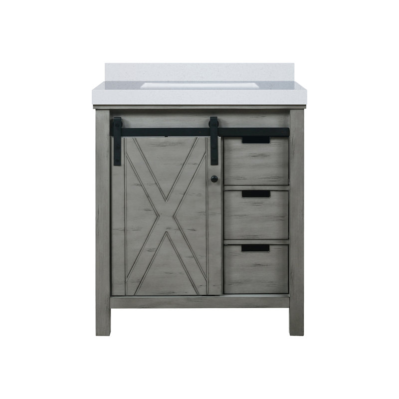 Marsyas 30-Inch Ash Grey Birch Bathroom Vanity with White Ceramic Sink