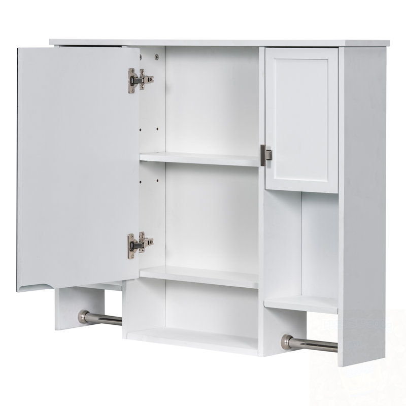 Armoire de rangement murale avec miroir et barre à serviettes, Blanc