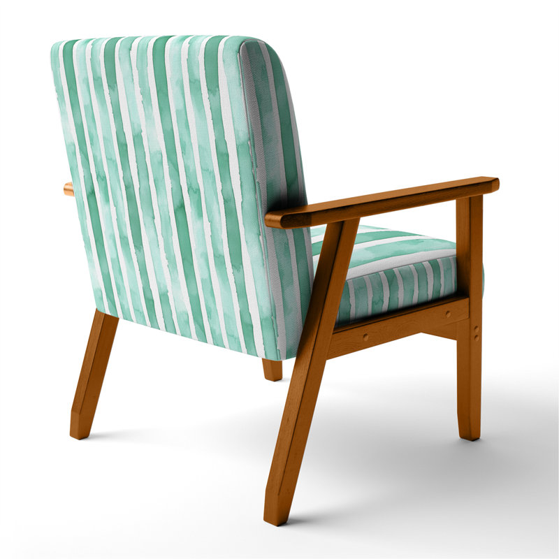 Chaise d'appoint Coastal - Mint Breeze Stripes, Accoudoirs carrés bruns