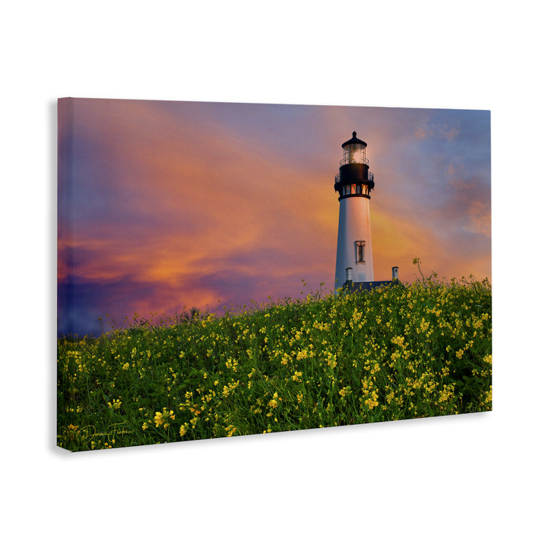 Art mural sur toile phare et prairie florale par Dennis Frates, H 30 po x l 45 po